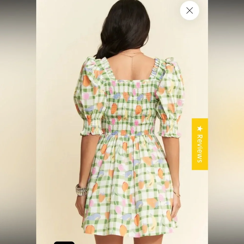 DAVI & DANI FRUITS PRINTED SMOCKING MINI DRESS size L NWT - Picture 4 of 9